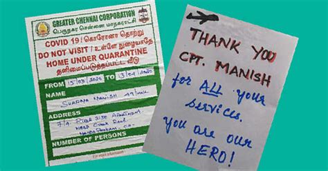Chennai Residents Leave ‘Thank You’ Note Outside Quarantined Pilot’s ...