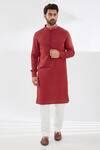 Buy Red Cotton, Silk Straight Kurta And Pant Set For Men by Rabani ...