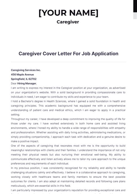 Free Caregiver Cover Letter For Job Application Template to Edit Online