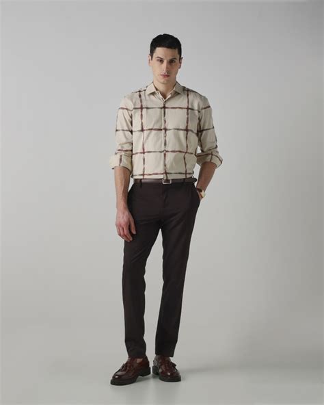Buy Beige Tonal Check Slim Fit Casual Shirt Online at Muftijeans