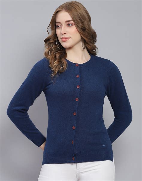 Buy Women Blue Solid Round Neck Full Sleeve Cardigan Online in India ...