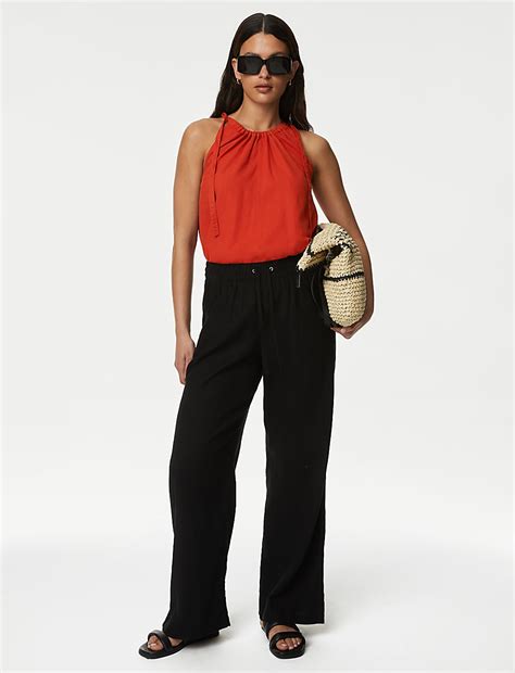 Buy Linen Rich High Neck Cami Top at Marks & Spencer