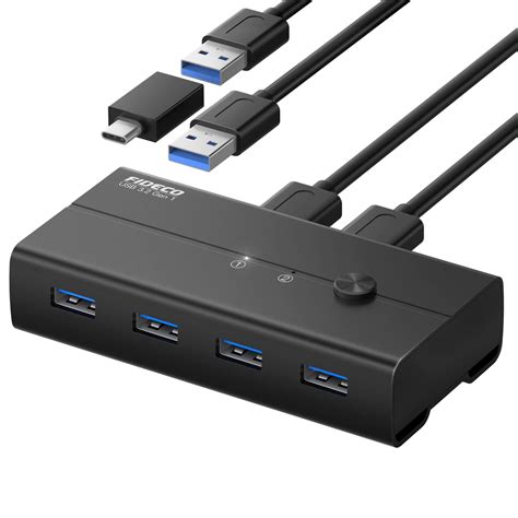 FIDECO USB 3.2 Gen 1 KM Switch Selector, USB Switch Hub for 2 Computers ...