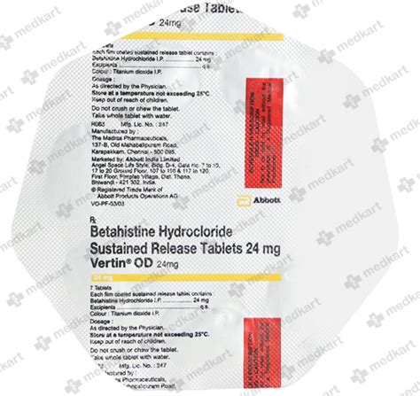 VERTIN OD 24MG TABLET 7'S : View Price, Combination and Alternatives ...
