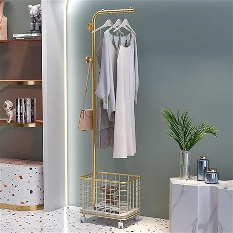 Kresal Luxury Standing Clothes Rack With Minimalist Basket, Coat Rack ...