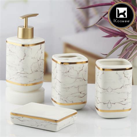 Kookee Ceramic Bathroom Accessories Set of 4, Modern Bath Set with ...