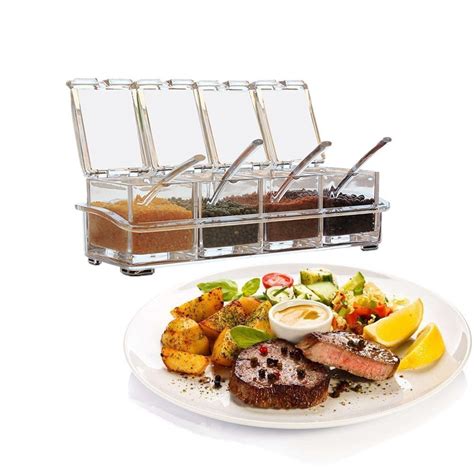 Full : Clear Seasoning Box Condiment Storage Containers 4 PCS Acrylic ...