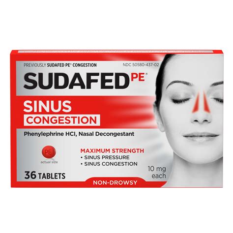 Sudafed Pe Sinus Congestion Relief Tablets Maximum Strength Non Drowsy ...