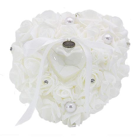 EDOBLUE Ring Bearer Pillow Lace Crystal Rose Heart Flower Ring Box ...