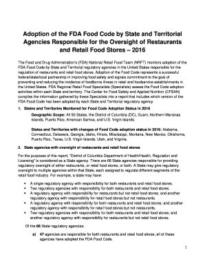 Fillable Online Adoption of the FDA Food Code by State and Territorial ...