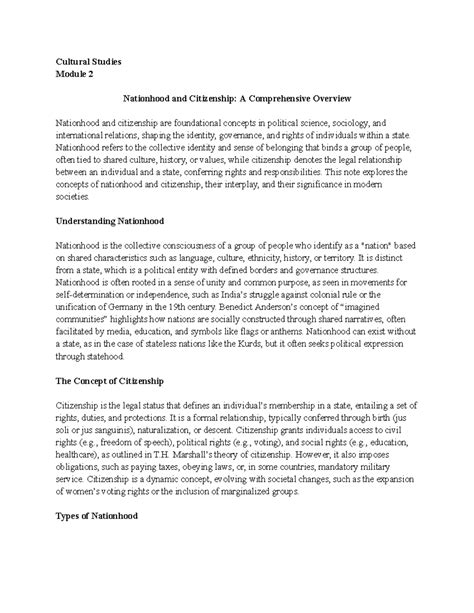 Cultural Studies Module 2: Nationhood and Citizenship Overview - Studocu