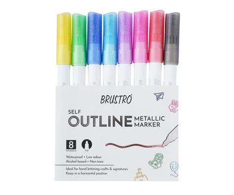BRUSTRO Self Outline Metallic Marker Set Of 8 – BrustroShop