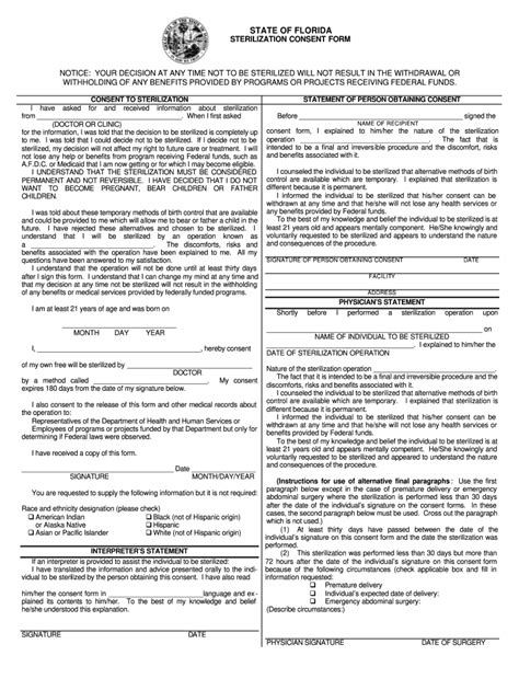 FL Sterilization Consent Form - Blank Fillable Template | Fill Out ...