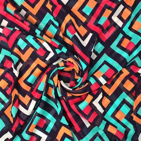 Digital Printed Georgette Fabric - Geometric Design - Unstitched Fabric ...