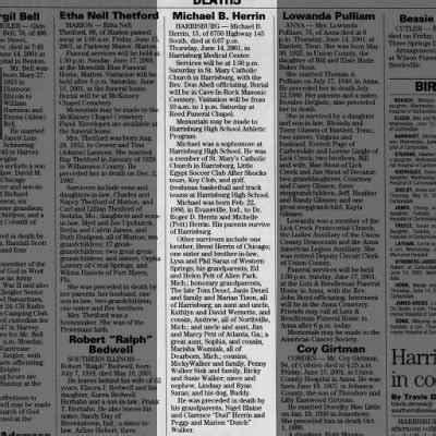 Michael Herrin obituary, Southern Illinoisan, 16 Jun 2001 - Newspapers.com™
