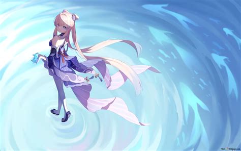 Barbara loopt over water top | Genshin-effect 4K achtergrond downloaden