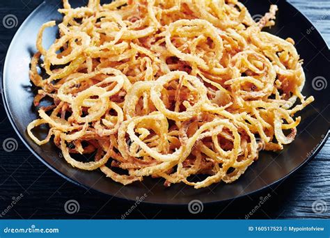 Close-up of French Crispy Fried Onion Strings Stock Image - Image of ...
