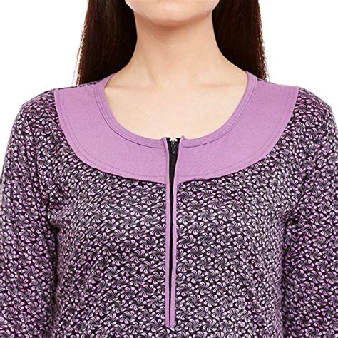 Buy Claura Cotton Floral Full Length Nightdress (X-Large) Purple at ...