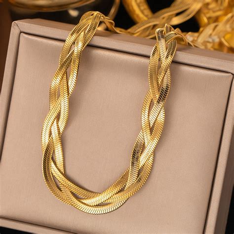 Buy Gold-Plated Anti Tarnish Thick Snake Chain Triple Strand Necklace ...
