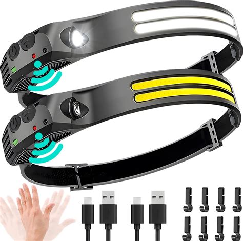 Beccason LED Headlamp Rechargeable 2PCS - 230° COB Super Bright Head ...