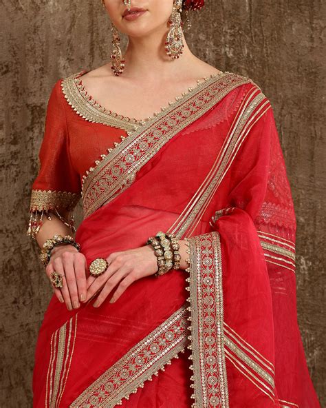 Rani Pink & Red Gota Leheriya Saree & Blouse Set – AGASHE
