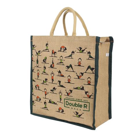 DOUBLE R BAGS Eco Reusable Yoga Print Jute Lunch & Shopping Bags with ...
