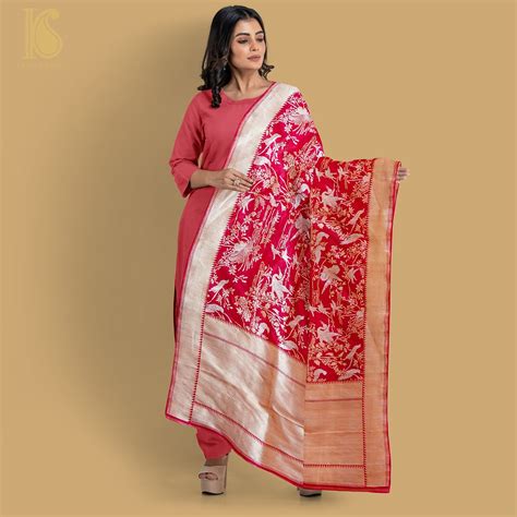 Handwoven Banarasi Katan Silk Chidiya Dupatta – Khinkhwab
