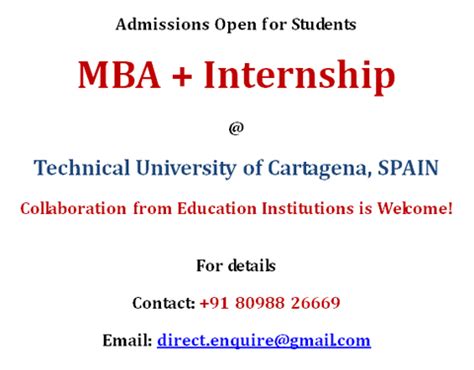 MBA + Internship @ Technical University Of Cartagena, Spain ...