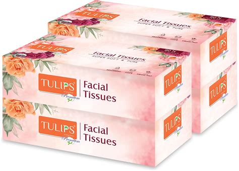 Tulips Premium Facial Tissue Paper Box, 3 ply x 80 Pulls, made with100 ...