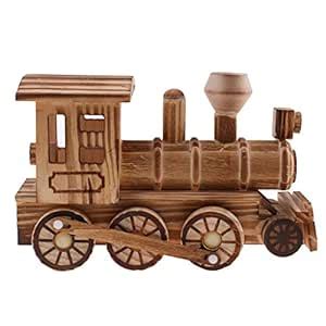 Phenovo Retro Wooden Train Engine Model Home Desk Office Ornament Decor ...