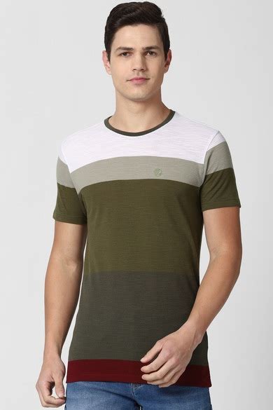 Buy Men Olive Stripe Round Crew Neck Crew Neck T-shirt Online - 668798 ...