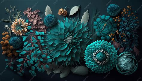 Premium Photo | Assorted teal color flower arranging image ai generated