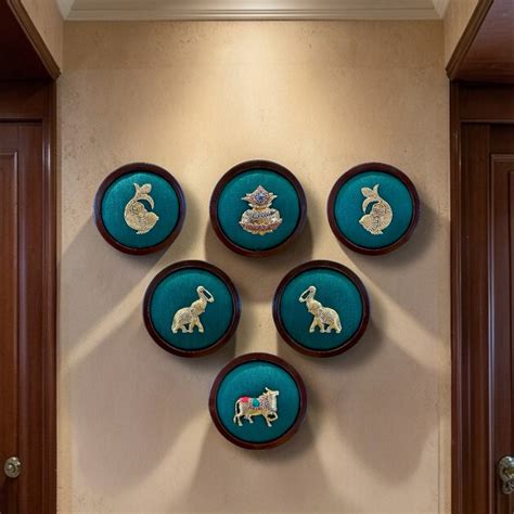 6 Brass Frames Wall Art Set – Shubh Labh, Kalash, Pair Elephants & Kam ...