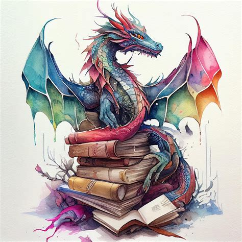 Watercolor Dragon Guarding Books Clipart 9 High Quality - Etsy Australia