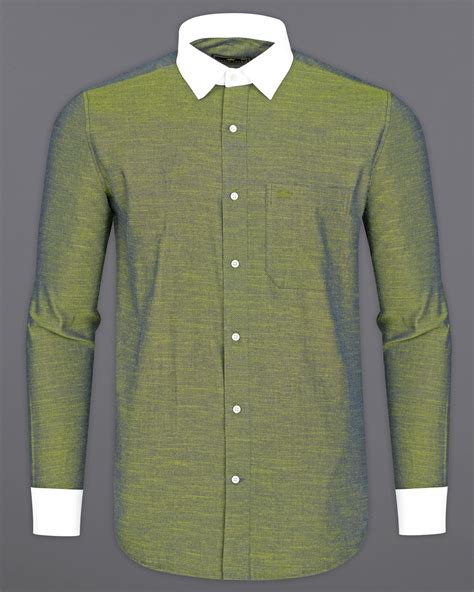 Moccasin Green Casual/Formal Textured Premium Linen Shirt For Men