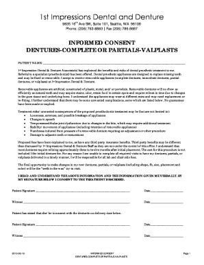 Informed Consent Dentures, Complete Or Partials Or Valplasts - Fill and ...