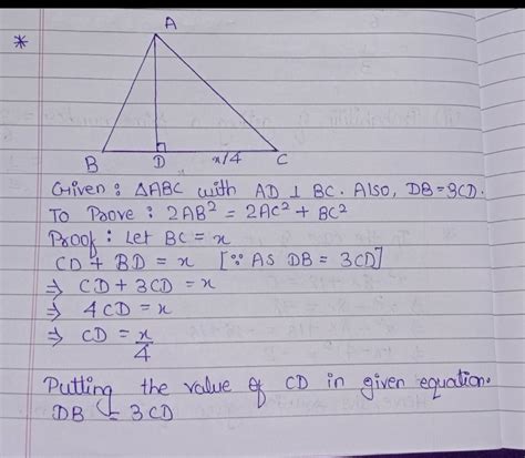 . The perpendicular from A on side BC of aAABC intersects BC at D such ...