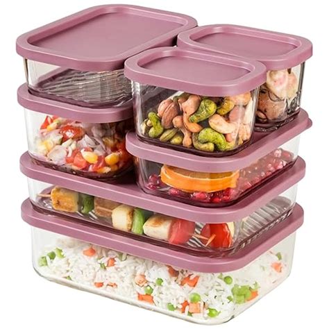 Buy Nestasia Groovo Glass Containers with Lid Set of 7 (S-310ml x 2, M ...