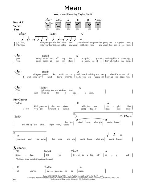 Mean by Taylor Swift - Guitar Lead Sheet - Guitar Instructor