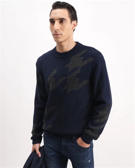 Rare Rabbit Men's Hond Navy Acrylic Abstract Print Regular Fit Full Sl
