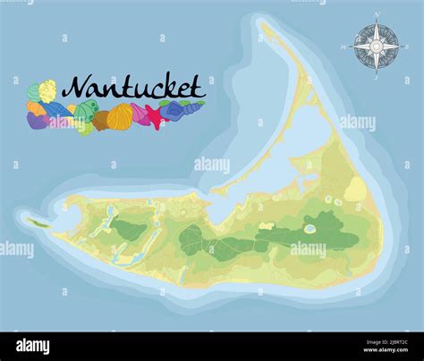 Nantucket Island. Realistic satellite background map with designation ...