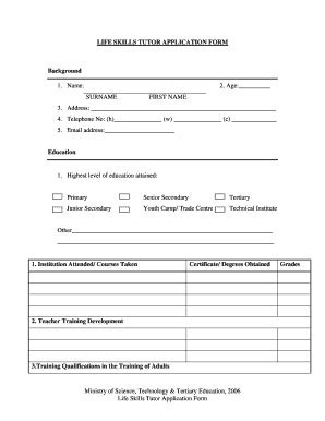 Tutor Application Form Pdf | pdfFiller