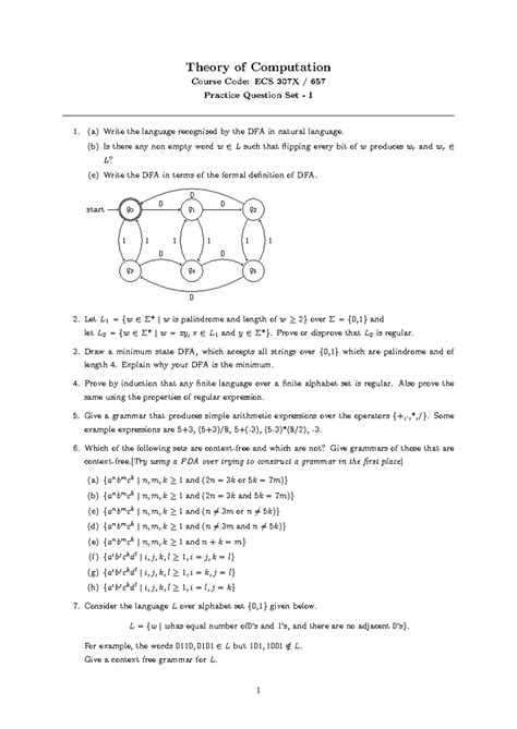 Practice question set 1 - Theory of Computation Course Code: ECS 307X ...