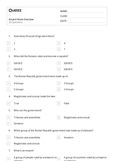 50+ the roman republic worksheets for 4th Class on Quizizz | Free ...