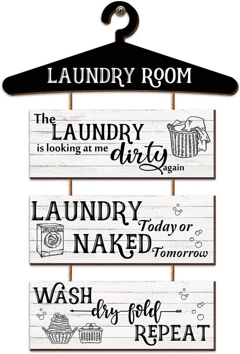 Amazon.com : Laundry Room Decor 3 Pieces Wooden Laundry Room Signs Wall ...