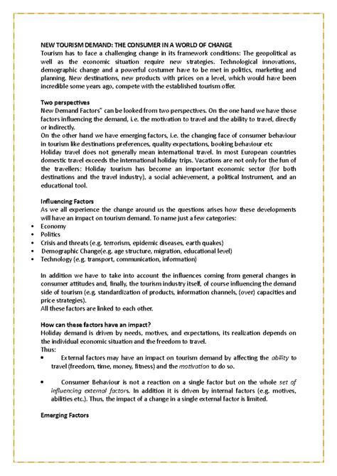 Tourism Demand and Supply Analysis: Factors Influencing Change - Studocu