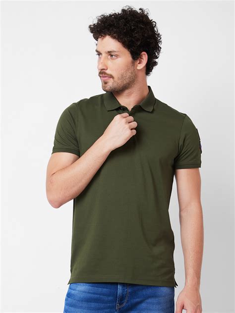 Spykar Polo Collar Half Sleeves Green T-Shirt For Men