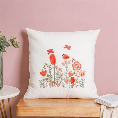 Garden Hand Embroidered Cushion Cover 16 inch | Nestasia