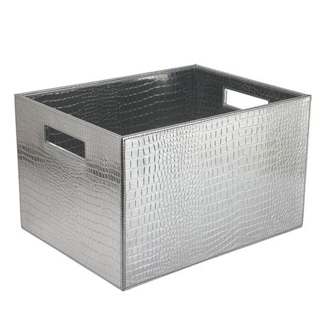 PURE Home + Living Croco Faux Leather Open Storage Box, Small, Silver ...
