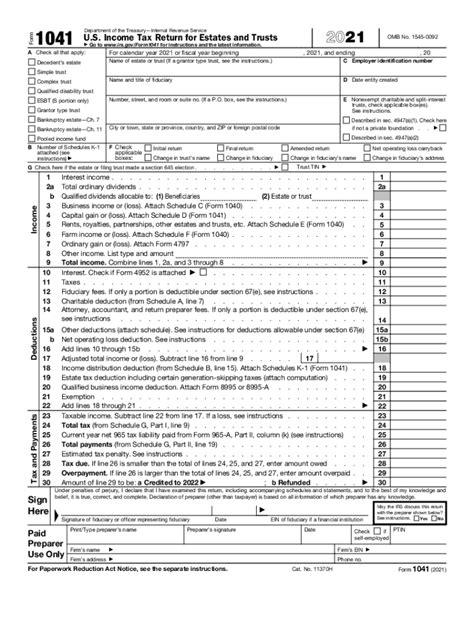 2021 Form IRS 1041 - Blank Fillable Template | Fill Out, Print ...